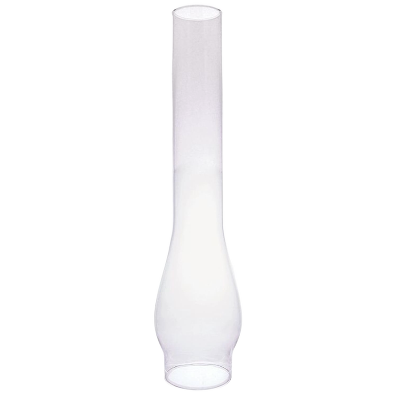 Clear glass oil lamp chimney with a 2-5/8 inch base and bulbous shape, ideal for Lamps & Lighting, Parts and Accessories, and Chimneys and Globes collections.