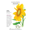 Detailed botanical illustration of a tall sunflower with bright yellow petals, large green leaves, and seeds below, featured in Farm, Garden & Tool, Seeds and Planting, Best Sellers, and Promo Eligible collections.