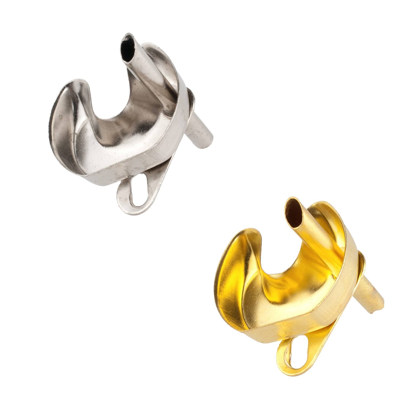 Two polished preheating cups crafted from brass with nickel and chrome plating and solid brass, designed for lamp models in Lamps & Lighting and Parts and Accessories collections.