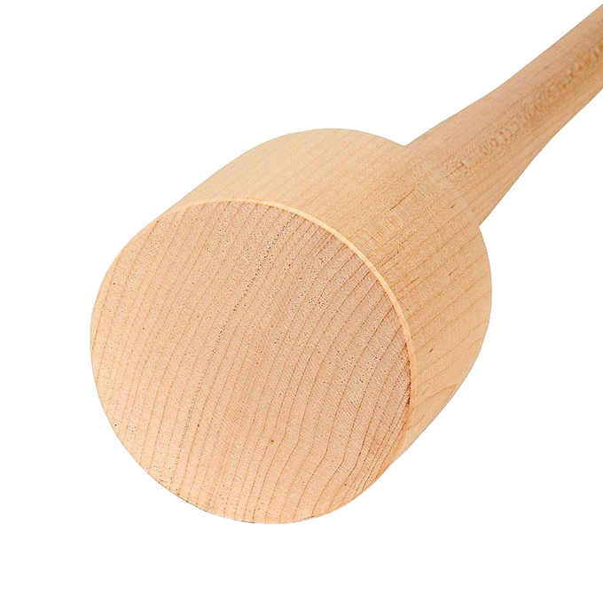 Handcrafted large wooden sauerkraut stomper made of smoothly sanded poplar, designed for pressing cabbage in big crocks, Amish made, USA made, ideal for food preservation and fermenting tasks.
