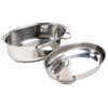 Polished stainless steel roasting pan with a rack and removable lid, designed for roasting large poultry and meats; featured in Kitchen & Food, Cookware, Pots and Pans, Best Sellers.