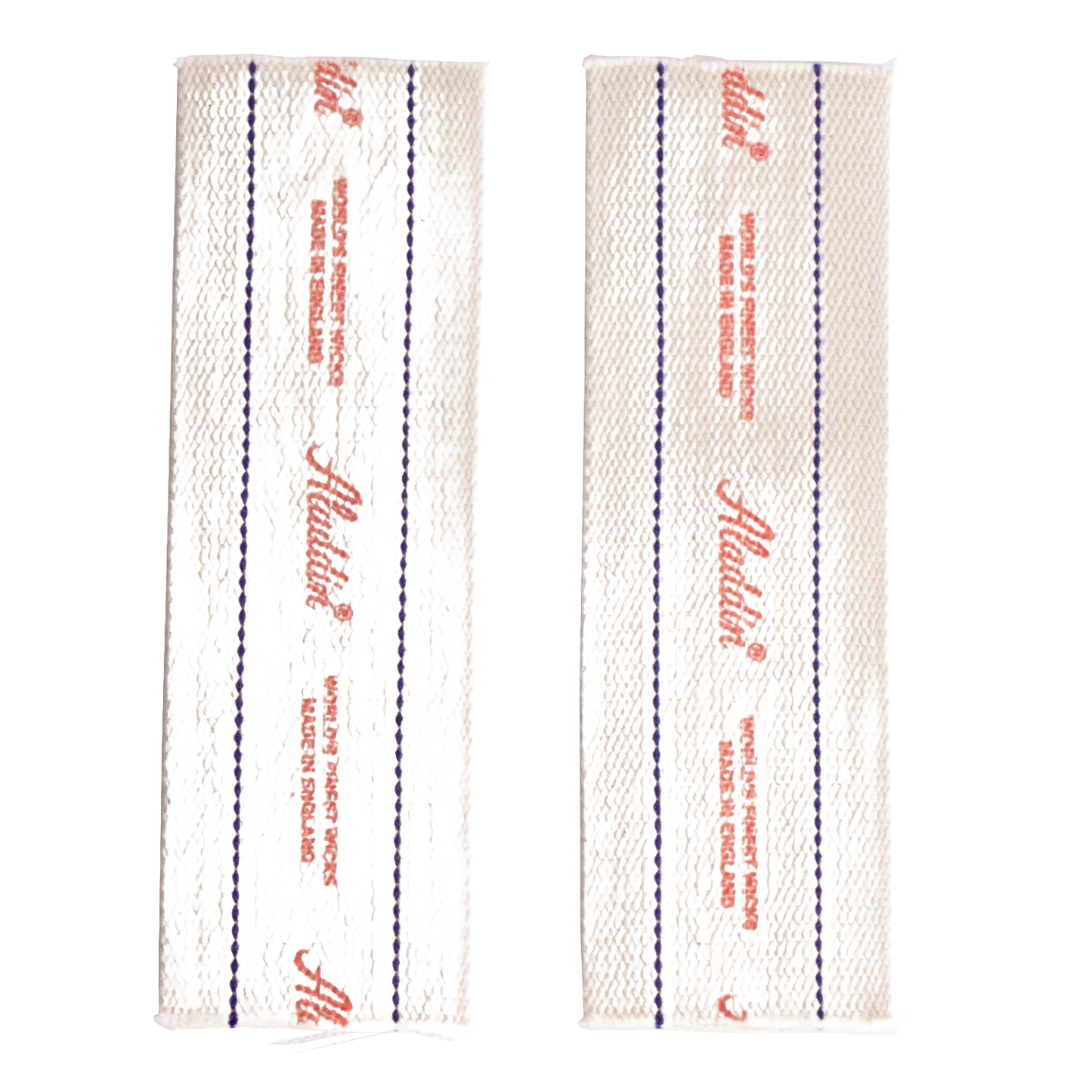 Two handcrafted high-grade cotton flat wicks with purple stitched lines and red branding, designed for efficient fuel delivery in oil lamps, ideal for Farm, Garden & Tool and Emergency Supplies.
