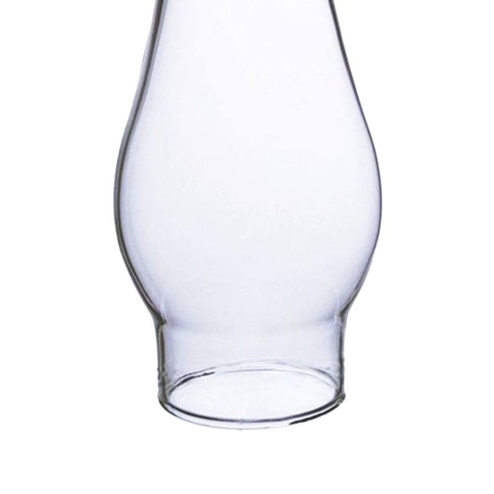 Transparent glass oil lamp chimney with 1-1/2 inch base and rounded bulge, handcrafted for use in lamps and lighting, parts and accessories, chimneys and globes, best sellers, and promo eligible collections.
