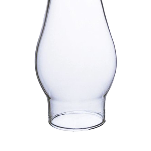 Transparent glass oil lamp chimney with 1-1/2 inch base and rounded bulge, handcrafted for use in lamps and lighting, parts and accessories, chimneys and globes, best sellers, and promo eligible collections.