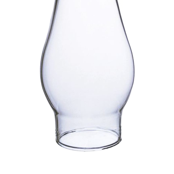 Transparent glass oil lamp chimney with 1-1/2 inch base and rounded bulge, handcrafted for use in lamps and lighting, parts and accessories, chimneys and globes, best sellers, and promo eligible collections.