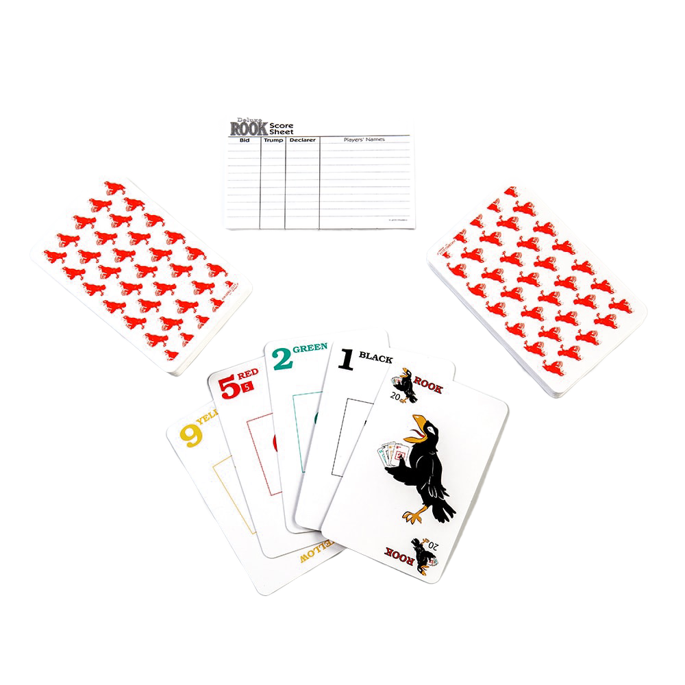 Deluxe card game set featuring hand-illustrated numerical cards with colorful suits and a score sheet, ideal for Toys, Books & Games, Games and Puzzles, Table and Board Games collections.