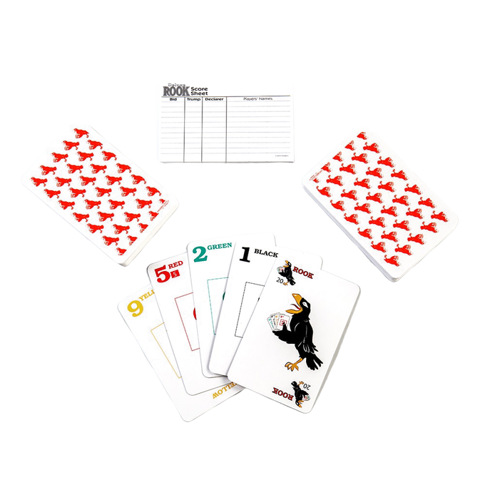 Deluxe card game set featuring hand-illustrated numerical cards with colorful suits and a score sheet, ideal for Toys, Books & Games, Games and Puzzles, Table and Board Games collections.