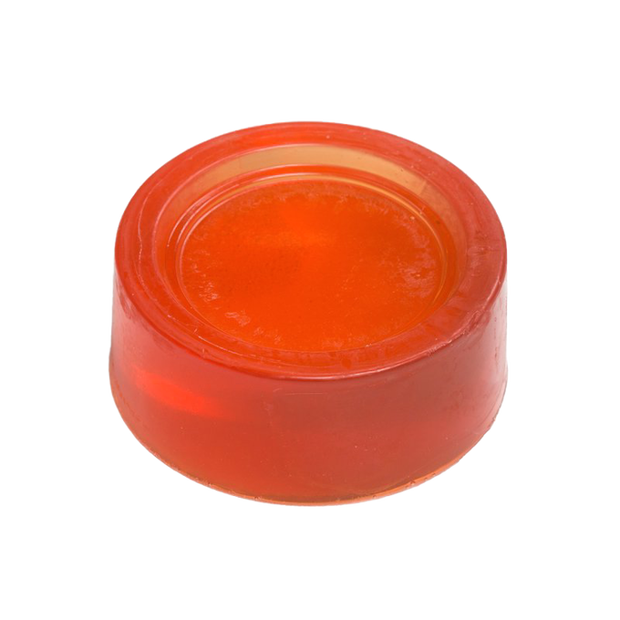 Amber-colored translucent shaving soap puck with smooth surface, featured in Health & Wellness, Grooming and Personal Hygiene, Soaps and Soapmaking, USA Made, Best Sellers, and Promo Eligible collections.