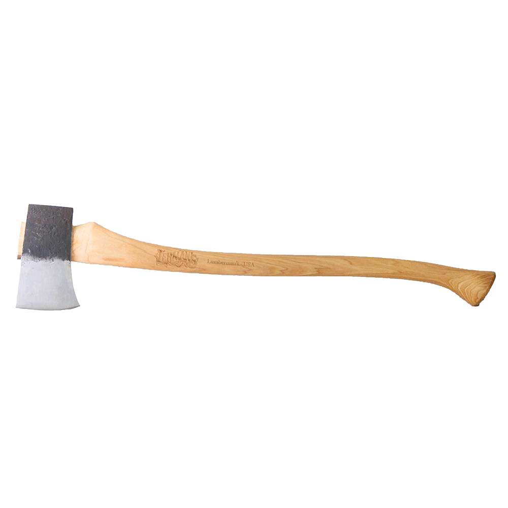 Handcrafted lumberman’s axe featuring a heavy carbon steel head and a smooth Amish-made hickory handle, part of Farm, Garden & Tool, Knives & Axes, USA Made, and Best Sellers collections.