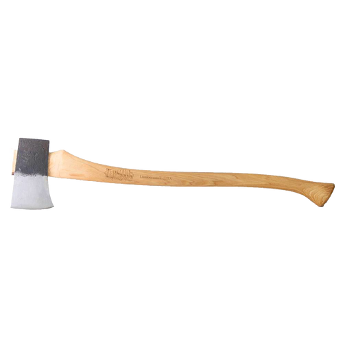 Handcrafted lumberman’s axe featuring a heavy carbon steel head and a smooth Amish-made hickory handle, part of Farm, Garden & Tool, Knives & Axes, USA Made, and Best Sellers collections.