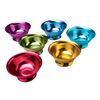 Set of six handcrafted aluminum ice cream bowls in vibrant purple, blue, bright blue, green, gold, and pink, featured in Kitchen & Food, Dinnerware, and Specialty Equipment collections.