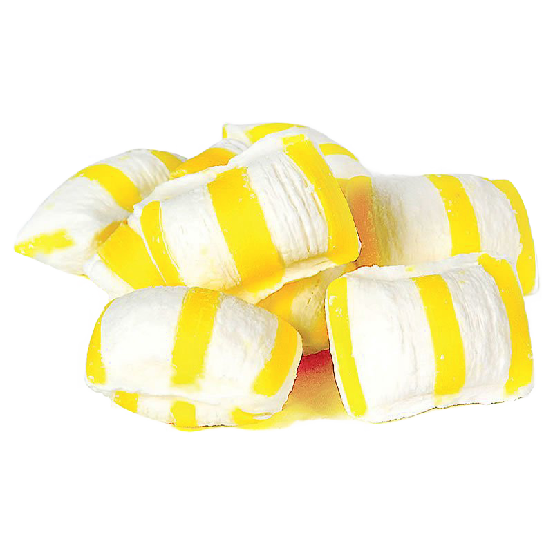 Pile of light, airy sugar puffs with bright yellow stripes, crafted by hand and made in the USA, perfect for Kitchen & Food, Snacks and Sweets, USA Made, Best Sellers, and Promo Eligible collections.