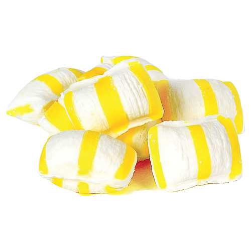 Pile of light, airy sugar puffs with bright yellow stripes, crafted by hand and made in the USA, perfect for Kitchen & Food, Snacks and Sweets, USA Made, Best Sellers, and Promo Eligible collections.