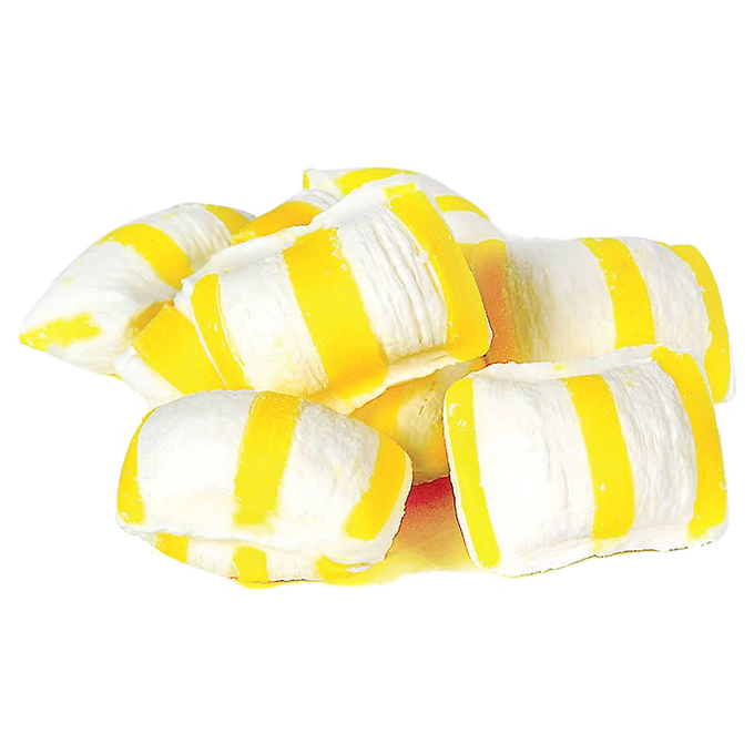 Pile of light, airy sugar puffs with bright yellow stripes, crafted by hand and made in the USA, perfect for Kitchen & Food, Snacks and Sweets, USA Made, Best Sellers, and Promo Eligible collections.
