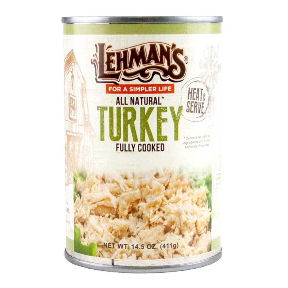 Can of Lehman’s all-natural fully cooked canned turkey, heat and serve convenience, ideal for emergency supplies and everyday meals in Farm, Garden & Tool, Kitchen & Food, and Meats collections.