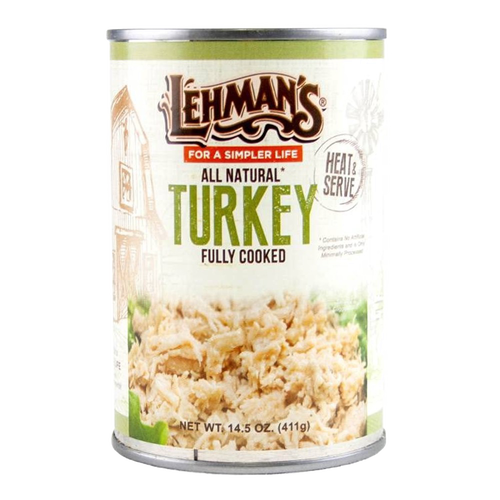 Can of Lehman’s all-natural fully cooked canned turkey, heat and serve convenience, ideal for emergency supplies and everyday meals in Farm, Garden & Tool, Kitchen & Food, and Meats collections.