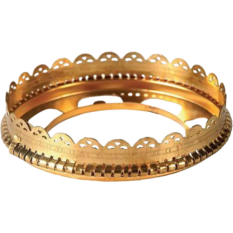 Brass shade ring holder with decorative scalloped edges and fence detail, designed for ball-style lamp shades, ideal for Lamps & Lighting, Parts and Accessories, Shade Rings and Holders, and Best Sellers collections.