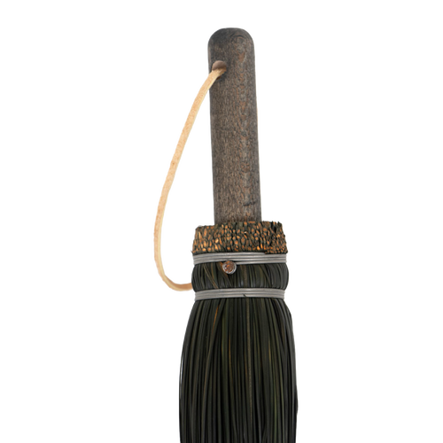 Handcrafted Amish-made small hand broom with durable corn straw bristles and wooden handle, designed for cleaning hearths, featured in USA Made and Hearth Accessories collections.