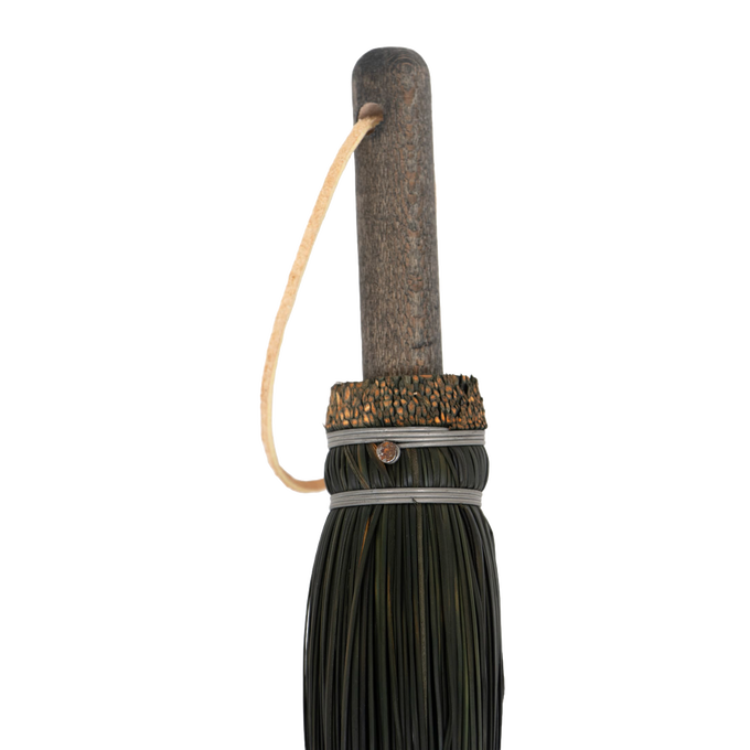 Handcrafted Amish-made small hand broom with durable corn straw bristles and wooden handle, designed for cleaning hearths, featured in USA Made and Hearth Accessories collections.