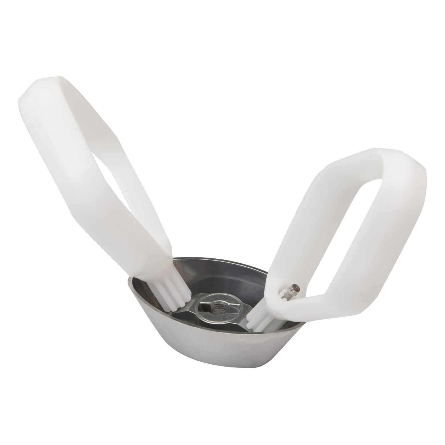 Durable metal cookie paddle attachment with white plastic handles compatible with Bosch and NutriMill mixers, designed for mixing medium to thick batters, made in USA, ideal for Kitchen & Food and Baking Supplies collections.