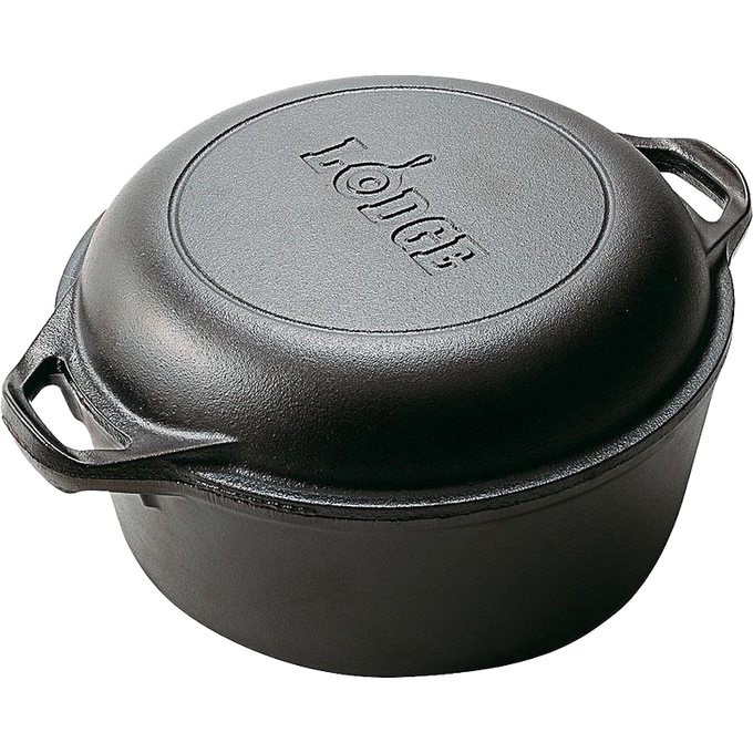 Black cast iron double Dutch oven with deep lid and dual handles, handcrafted and made in USA, ideal for Kitchen & Food, Cookware, Cast Iron, Best Sellers, and Promo Eligible collections.