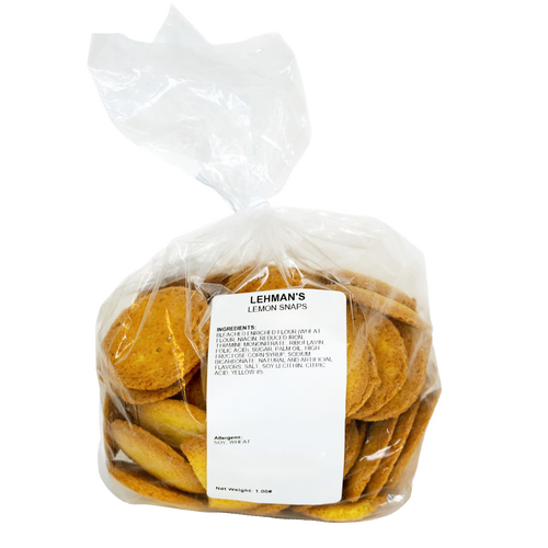 Clear plastic bag containing two handcrafted bags of crispy lemon snap cookies with a bright citrus flavor, perfect for Kitchen & Food, Snacks and Sweets, and Best Sellers collections.