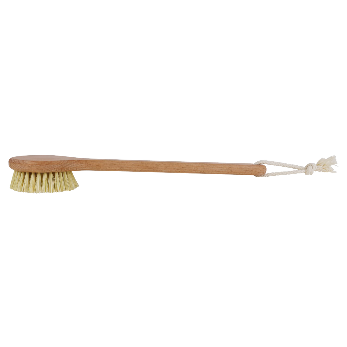Handcrafted round bath brush with natural Tampico bristles and smooth oiled beechwood handle with hanging loop, designed for deep exfoliation and skin stimulation, featured in Health & Wellness, Grooming and Personal Hygiene, Best Sellers, and Promo Eligible collections.