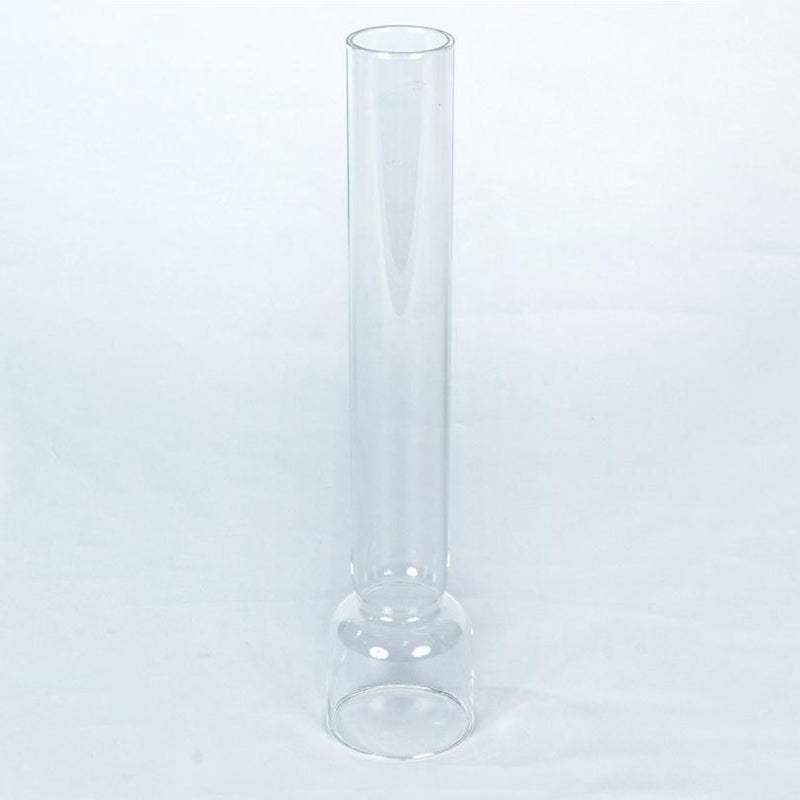 Clear glass chimney with a slender, cylindrical shape and a rounded base, designed for use with table, shelf, and cottage oil lamps, featured in Lamps & Lighting and Parts and Accessories collections.