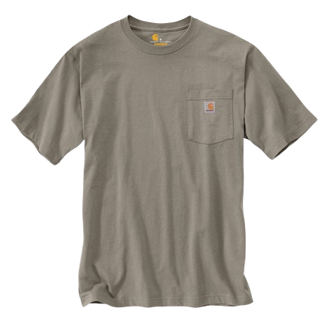 Handcrafted heavyweight cotton short-sleeve pocket t-shirt in muted taupe with rib-knit crewneck and side-seam construction, featured in Health & Wellness, Clothing and Accessories, Best Sellers, and Promo Eligible collections.