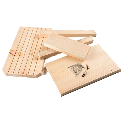 Unfinished natural wood pieces and hardware for assembling a handcrafted bat house kit, perfect for Farm, Garden & Tool, Garden Accessories, Pest Control, USA Made, Best Sellers, and Promo Eligible collections.