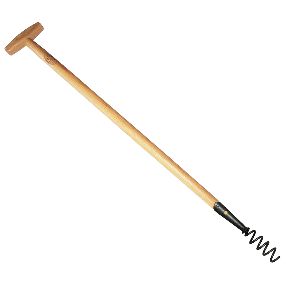 Long hardwood handle with a T-grip attached to a metal corkscrew weeder head, designed for effective root removal, featured in Farm, Garden & Tool, Digging and Cultivating, Best Sellers, Promo Eligible, and Sale collections.