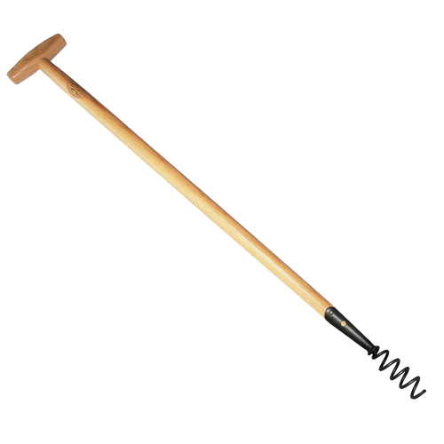 Long hardwood handle with a T-grip attached to a metal corkscrew weeder head, designed for effective root removal, featured in Farm, Garden & Tool, Digging and Cultivating, Best Sellers, Promo Eligible, and Sale collections.