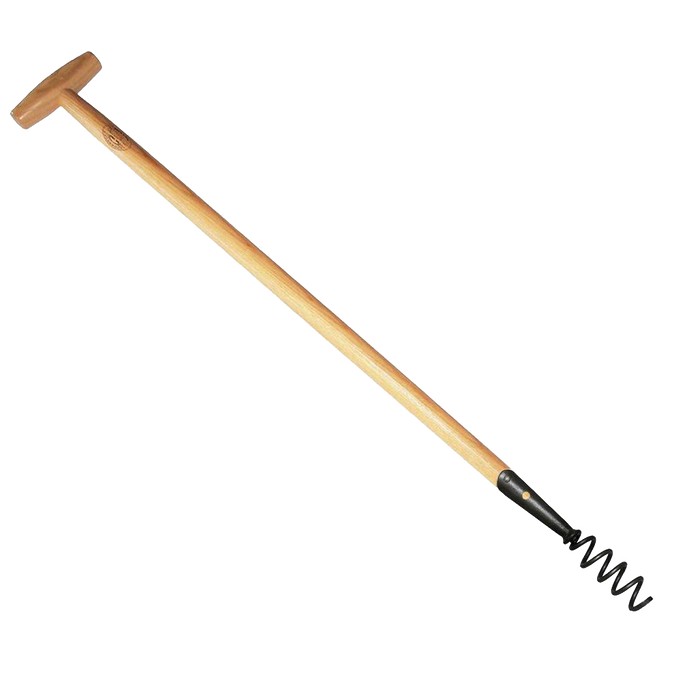 Long hardwood handle with a T-grip attached to a metal corkscrew weeder head, designed for effective root removal, featured in Farm, Garden & Tool, Digging and Cultivating, Best Sellers, Promo Eligible, and Sale collections.