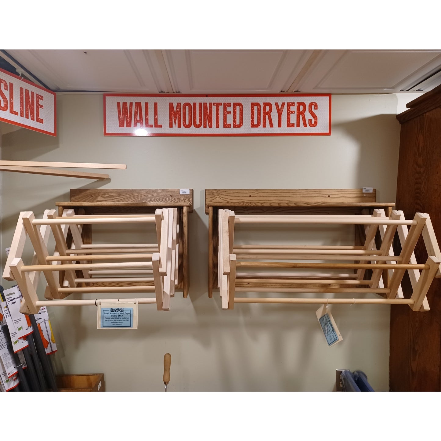 Handcrafted Amish made expandable wooden wall clothes dryers with multiple drying rods and sturdy mounts, ideal for Home & Decor, Laundry Supplies, Dryers and Drying Accessories, and USA Made collections.