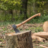 Handcrafted small forest axe with a wooden handle and forged steel blade embedded in a tree stump, ideal for chopping and hauling wood in Farm, Garden & Tool and Axes collections.