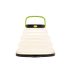 Compact collapsible solar lantern with soft white light, featuring a green handle and durable base, ideal for emergency supplies, camping, and LED lighting collections.
