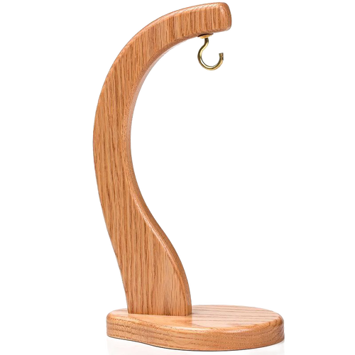 Handcrafted wooden banana holder with smooth honey brown finish and brass hook, sturdy design to prevent tipping, ideal for Kitchen & Food, Storage and Serving, USA Made, and Amish Made collections.