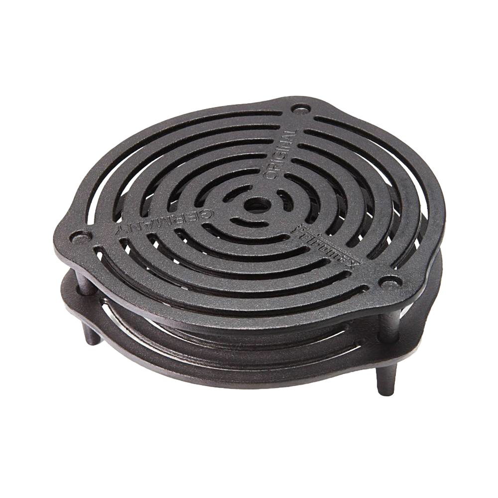 Solid cast iron stack grate with elevated legs for multi-level Dutch oven cooking, offering excellent heat management, featured in Farm, Garden & Tool, Kitchen & Food, Camping, Cookware, Cast Iron, Best Sellers, and Promo Eligible collections.