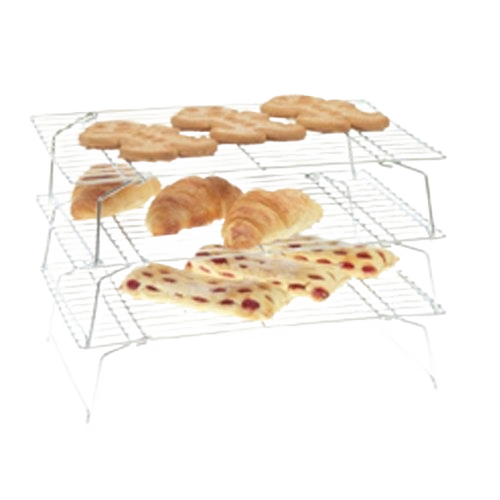 Three-tier stackable cooling rack holding cookies, croissants, and flatbread, designed for efficient baking cooling in Kitchen & Food, Cookware, Baking Supplies, and Best Sellers collections.
