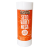 Tall cylindrical container with a bright orange label reading “Seed Vault Mega” and highlighting over 50,000 seeds, designed for use in farm, garden, and seed planting, made in USA.