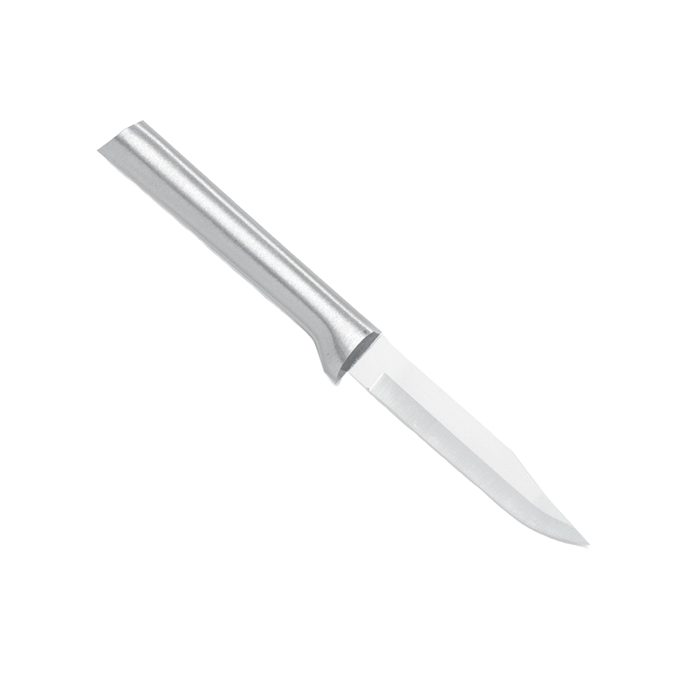 Sleek paring knife with a sharp carbon stainless steel blade and durable cast aluminum handle featuring a non-slip satin finish, ideal for kitchen food prep and best sellers collections.