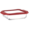 Handcrafted glass bakeware with a durable red plastic storage lid designed for secure food transport and storage, ideal for Kitchen & Food, Storage and Serving, USA Made, and Best Sellers collections.