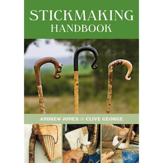 Cover of a handcrafted stickmaking handbook showing three hand-carved walking sticks with curved handles, alongside images of carving and shaping techniques, featured in Toys, Books & Games and Home and Garden How-To Books collections.