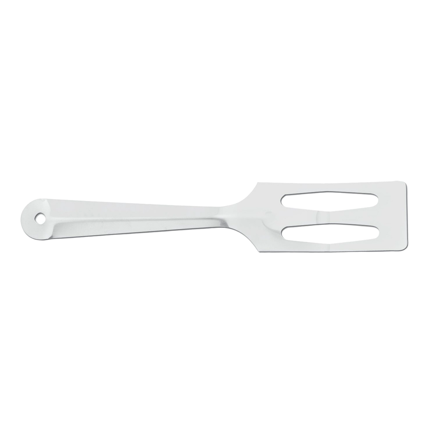 Stainless steel kitchen spatula with angled, slotted design for mixing, serving, and chopping, handcrafted in USA, ideal for Kitchen & Food, Storage and Serving, and Best Sellers collections.
