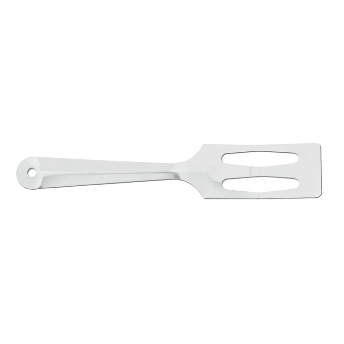 Stainless steel kitchen spatula with angled, slotted design for mixing, serving, and chopping, handcrafted in USA, ideal for Kitchen & Food, Storage and Serving, and Best Sellers collections.