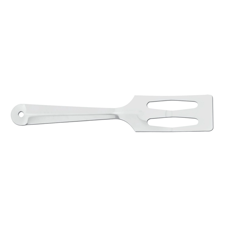 Stainless steel kitchen spatula with angled, slotted design for mixing, serving, and chopping, handcrafted in USA, ideal for Kitchen & Food, Storage and Serving, and Best Sellers collections.