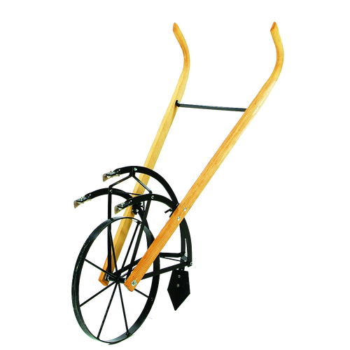 Handcrafted Amish-made steel cultivator with wooden handles and an 18-1/2-inch wheel, designed for efficient soil tilling, featured in Farm, Garden & Tool and USA Made collections.