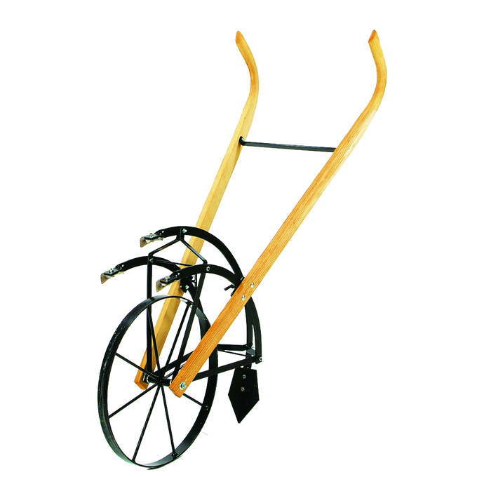 Handcrafted Amish-made steel cultivator with wooden handles and an 18-1/2-inch wheel, designed for efficient soil tilling, featured in Farm, Garden & Tool and USA Made collections.