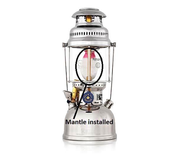 High-quality rounded mantle installed inside a silver high-pressure lamp, featured in Lamps & Lighting, Parts and Accessories, Wicks and Mantles, Best Sellers, and Promo Eligible collections.