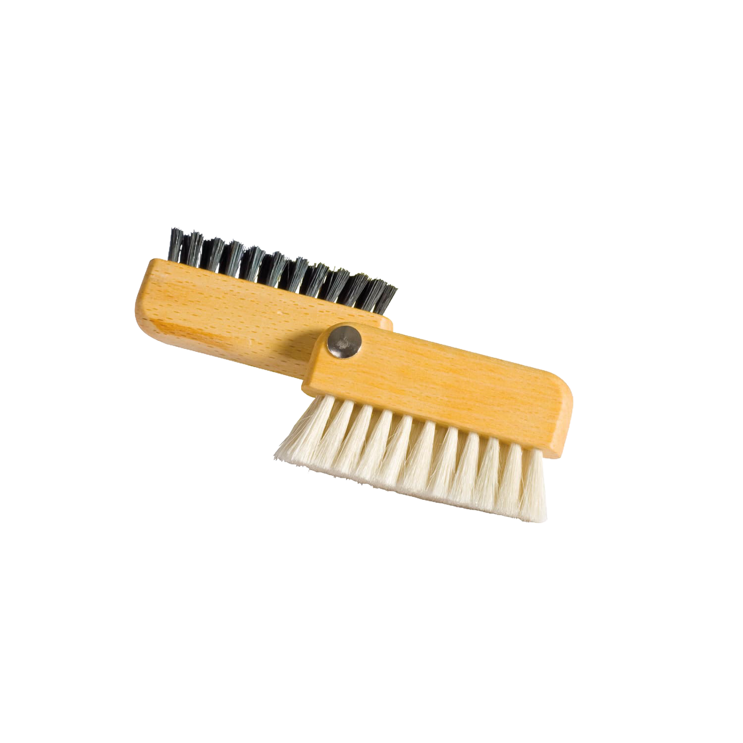 Compact cleaning brush with dual bristles and a pivoting smooth wood handle, designed for effective laptop dust removal in Home & Decor and Household Cleaning collections.